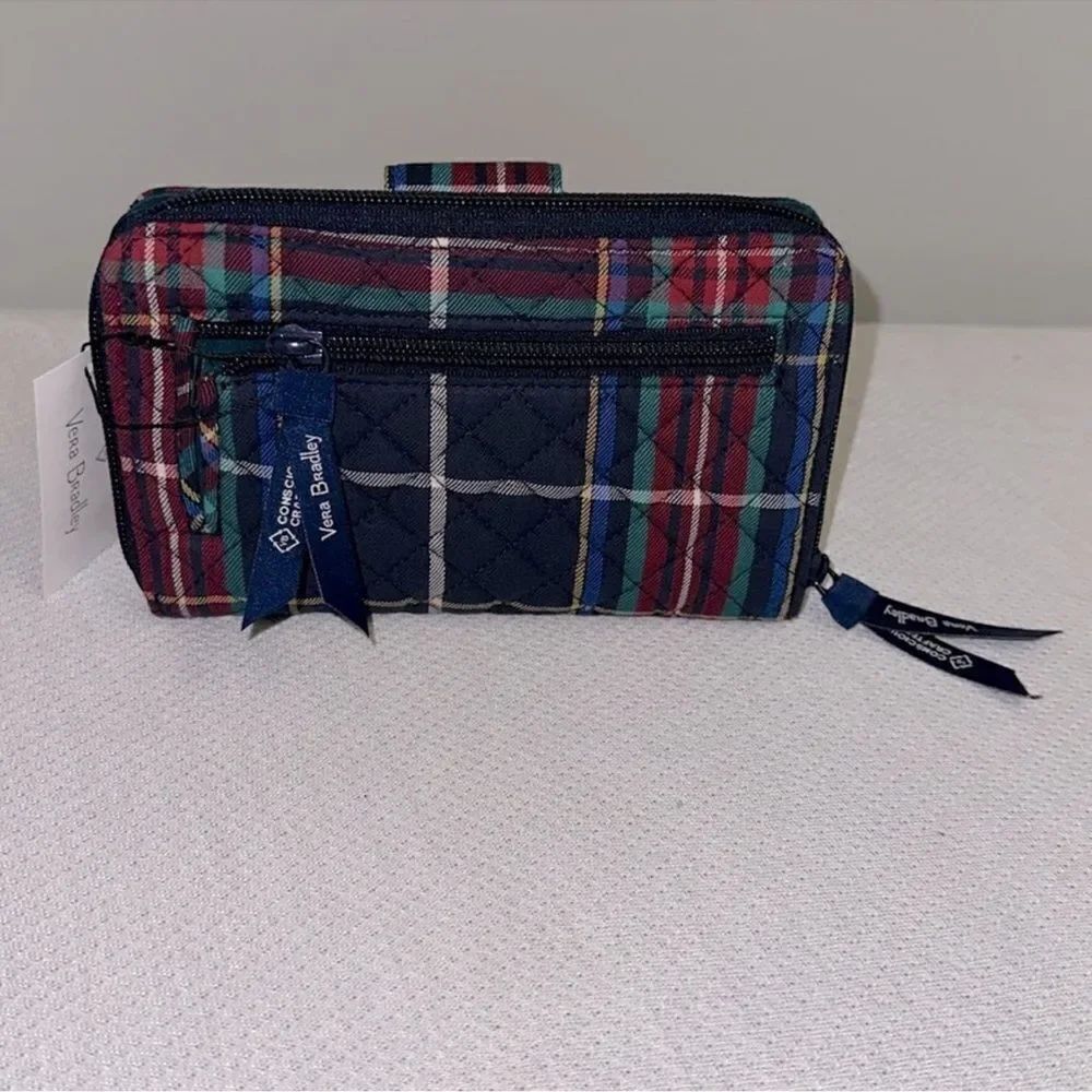 Vera Bradley Tartan Plaid Navy Green Red Turn Lock RFID Large Wallet - Picture 4 of 13